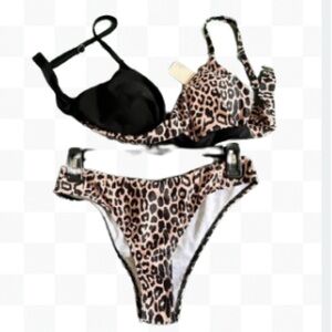 NWT Leopard & Black Faux Wrap 2 Pc Bikini